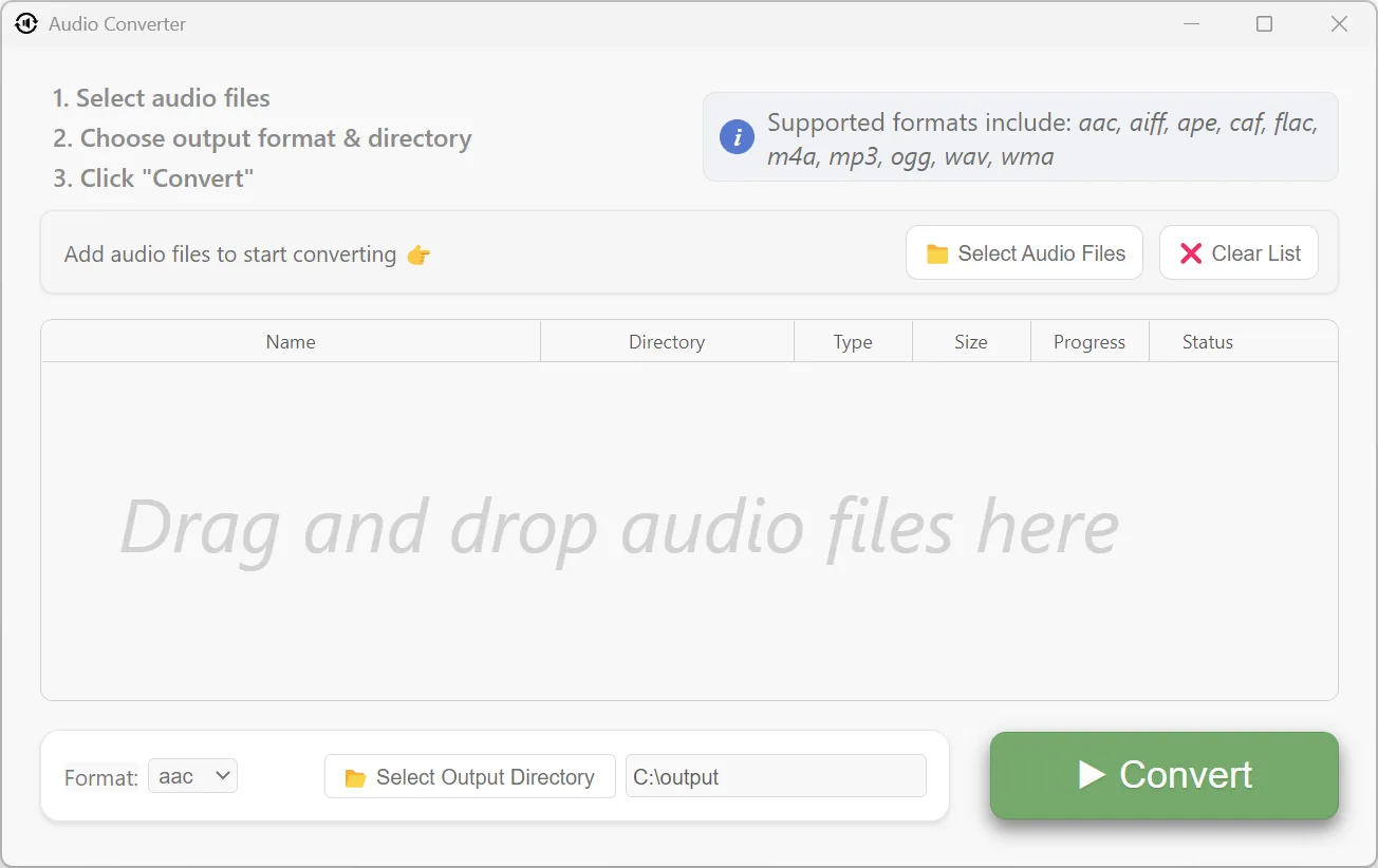 Select audio files to convert in Audio Converter